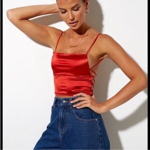 Satin Red Cross cross back crop top